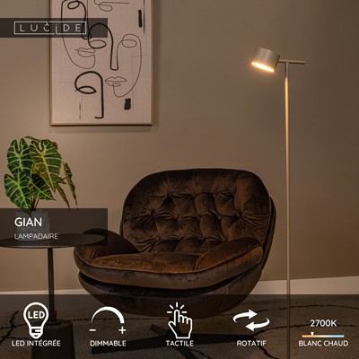 Lucide GIAN - Lampadaire - LED Dim. - 1x9W 2700K - Taupe
